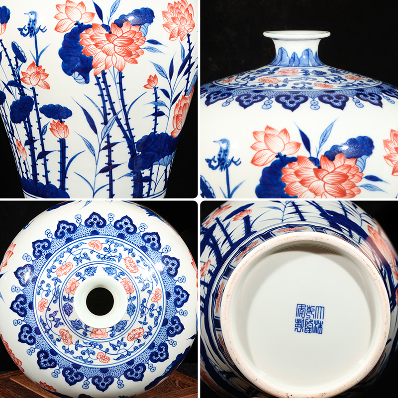 Jingdezhen ceramics hand - made archaize lotus of blue and white porcelain vase of new Chinese style living room TV cabinet porch place