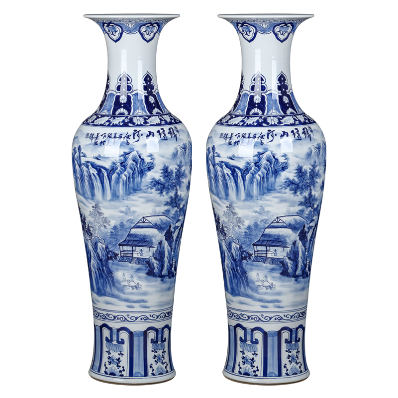 Jingdezhen ceramics hand - made landscape painting of large blue and white porcelain vase household hotel furnishing articles housewarming ornament