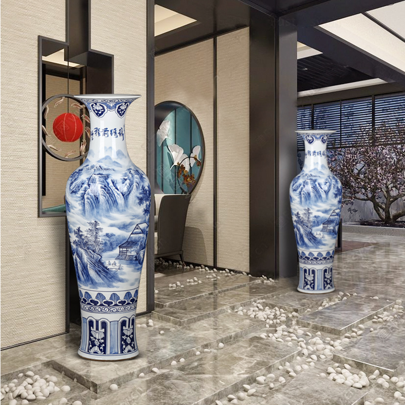 Jingdezhen ceramics hand - made landscape painting of large blue and white porcelain vase household hotel furnishing articles housewarming ornament