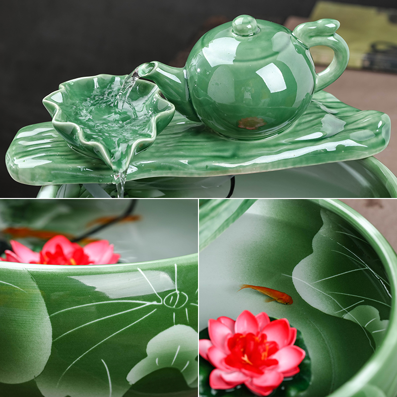 Jingdezhen ceramic aquarium desktop fountain water furnishing articles sitting room aquarium household cycle aquarium fish bowl