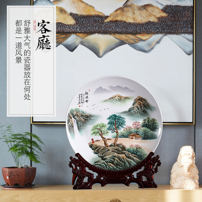 Jingdezhen ceramics hand - made hang dish decoration plate modern Chinese style living room a study home decoration furnishing articles