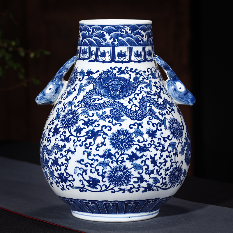 Antique vase of blue and white porcelain of jingdezhen ceramics ears dragon creative barrels a blessing to the sitting room home furnishing articles