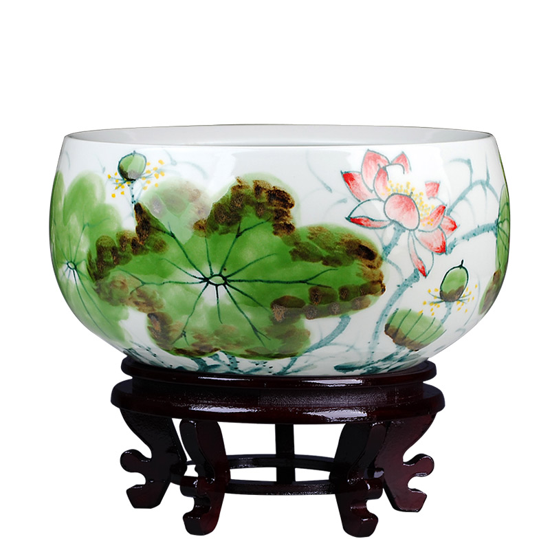 Jingdezhen ceramics famous masterpieces of pure hand - made lotus sitting room aquarium tortoise cylinder shallow daikin furnishing articles