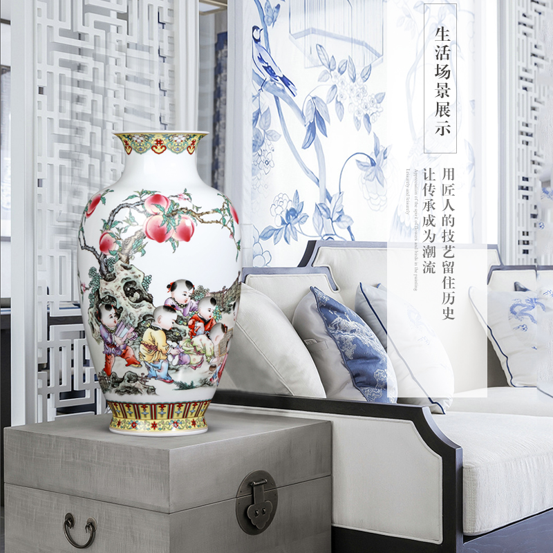 Archaize of jingdezhen ceramics powder enamel vase furnishing articles furnishing articles sitting room rich ancient frame of new Chinese style household decorations