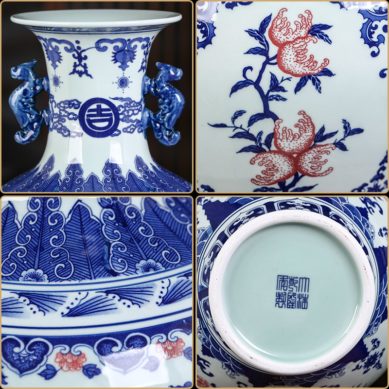 Jingdezhen ceramics antique blue and white porcelain vases, flower arrangement large sitting room of Chinese style restoring ancient ways is the home furnishing articles