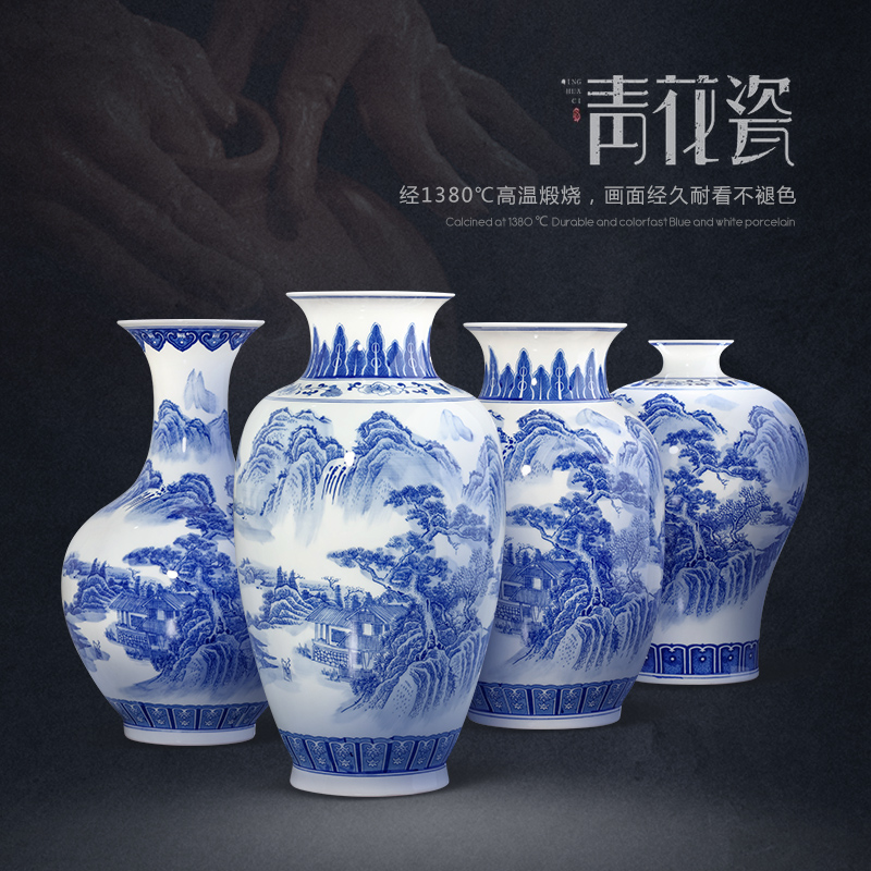 Jingdezhen ceramic landscape blue and white porcelain vase furnishing articles sitting room porch rich ancient frame of Chinese style household adornment arranging flowers
