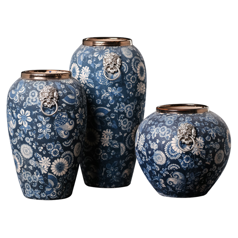 Jingdezhen ceramics vase furnishing articles flower arranging archaize sitting room dry flower, flower implement restoring ancient ways of blue and white porcelain home decoration