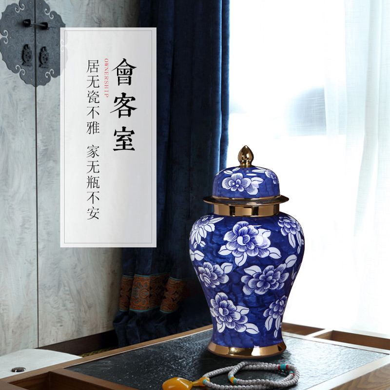 Jingdezhen hand - made general blue and white porcelain jar ceramic vases, furnishing articles large Chinese style living room home decoration