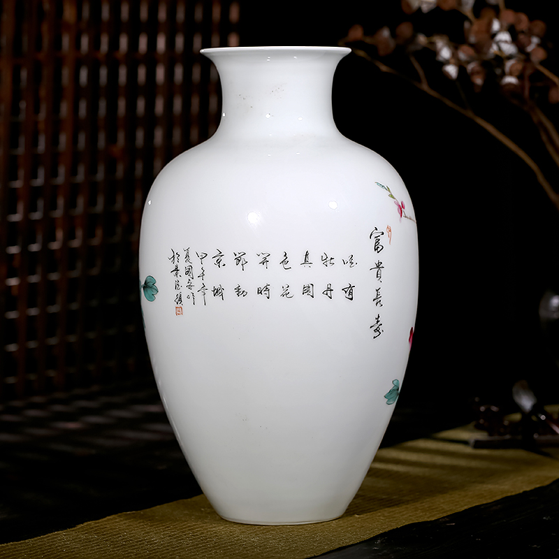 Jingdezhen ceramic hand - made vases, pure manual famous masterpiece wealth longevity flowers sitting room of Chinese style furnishing articles