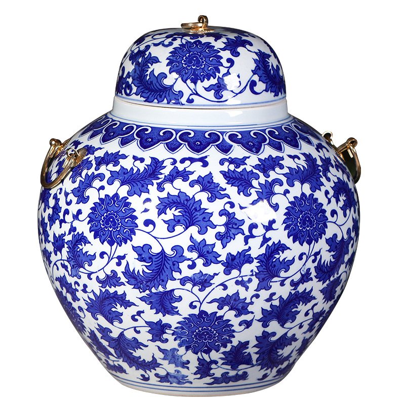 Blue and white porcelain of jingdezhen ceramics storage tank with cover creative new Chinese style home furnishing articles large living room