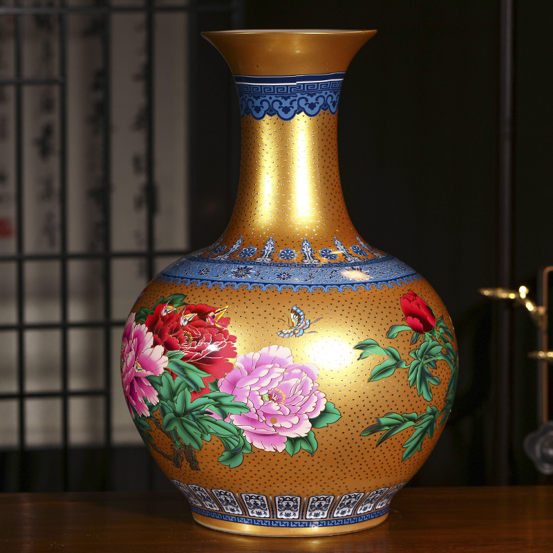 Jingdezhen ceramics European golden peony of large vases, flowers in the living room home decoration handicraft furnishing articles