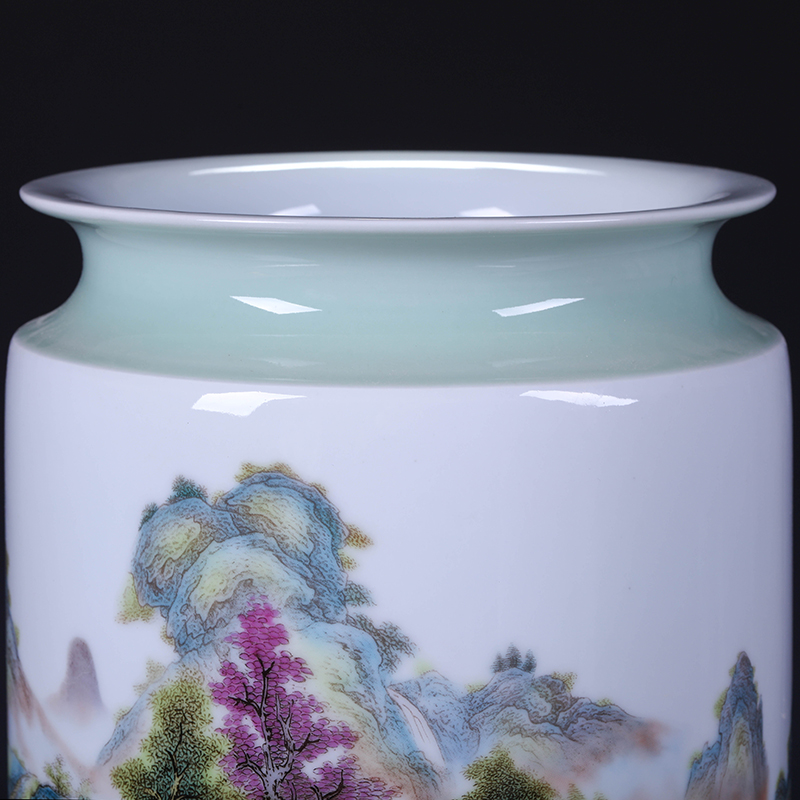 Jingdezhen ceramics green glaze landscape painting and calligraphy tube quiver scroll sitting room place, the study of large cylinder vase