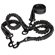 One tow two traction rope Dog chain Golden retriever traction belt 2 dogs walking rope Dog rope Two dogs cushioning elastic chain