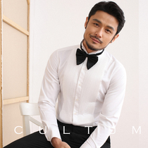 British original chest folding court formal French style mens slim long-sleeved white shirt gentleman wing collar