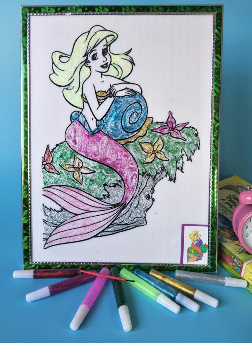 大号儿童艺术金粉画质量不会散框配8只金笔水彩颜料画涂鸦画沙画_7折