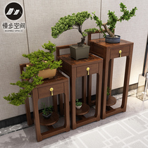 New Chinese style solid wood flower rack Indoor shelf Modern simple light luxury golden silk sandalwood living room furniture bonsai flower rack