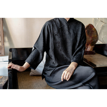 Large size Chinese style eight-point sleeve with shoulder down big sleeve modified linen peony Jacquard