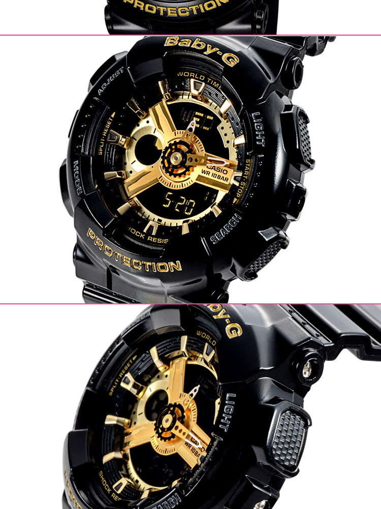 卡西欧正品baby-g黑金系列ba-110-1apr时尚防水女士手表