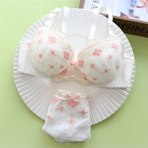 Japanese thin Cup girl underwear suit sweet and cute gathering bra with steel ring sexy lace edge student Autumn