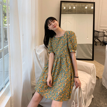 JHXC square collar floral dress female French retro summer 2020 new long temperament thin A- line dress