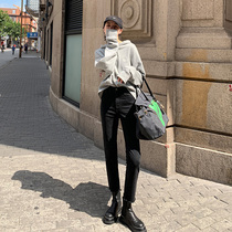 JHXC smoky gray straight jeans female slim 2020 Autumn new nine-point high waist slim pipe pants