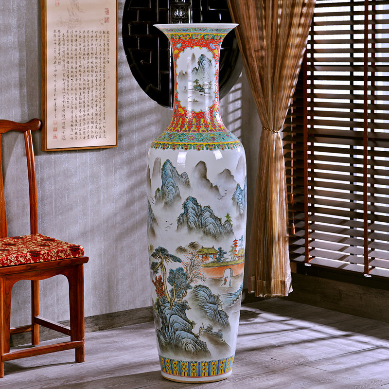 Jingdezhen hand - made archaize pastel of large vase study of new Chinese style sitting room adornment hotel office furnishing articles