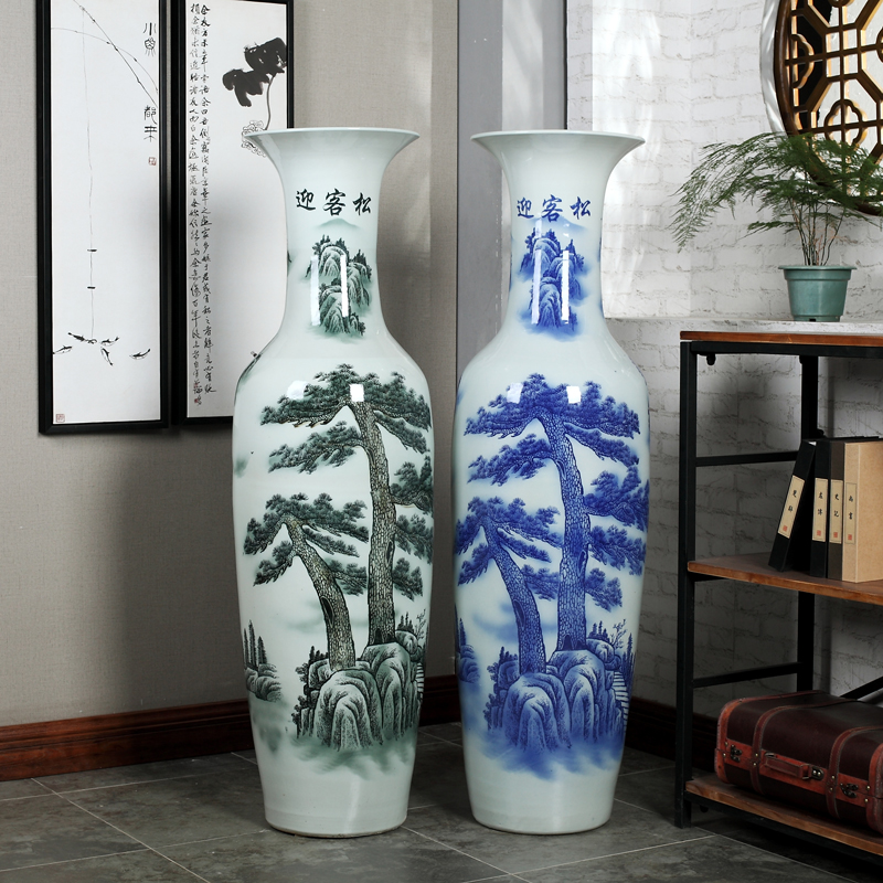 Jingdezhen ceramics of large blue and white porcelain vase, flower arrangement of Chinese style living room office decoration place hotel