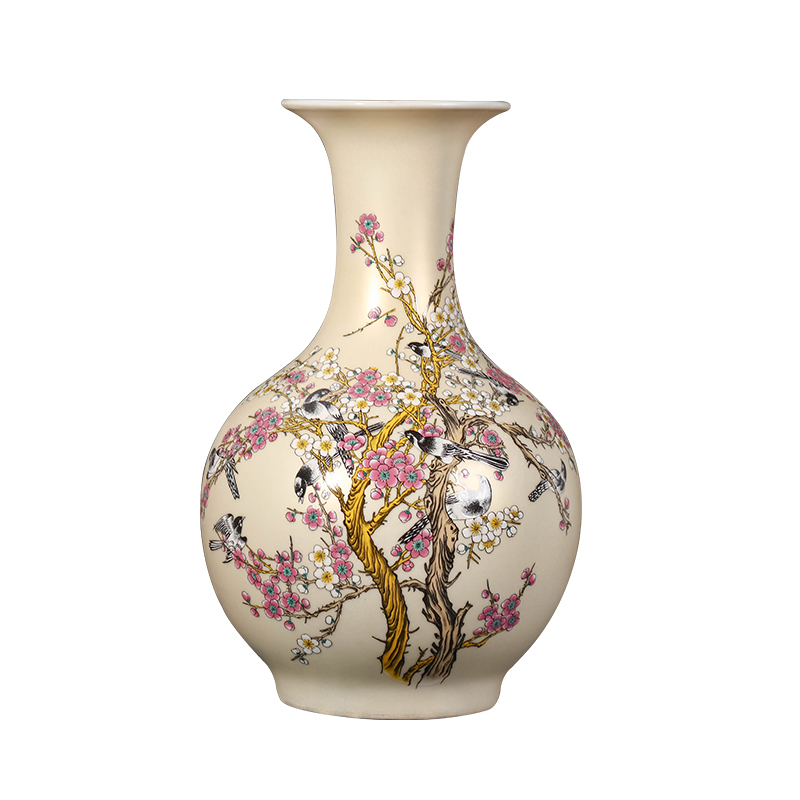 Jingdezhen modern archaize ceramic powder enamel lotus flower bottle handicraft decorative household items furnishing articles