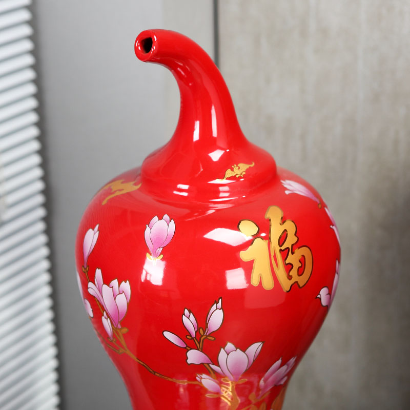 Jingdezhen China red peony maxim gourd vase of large sitting room home decoration furnishing articles