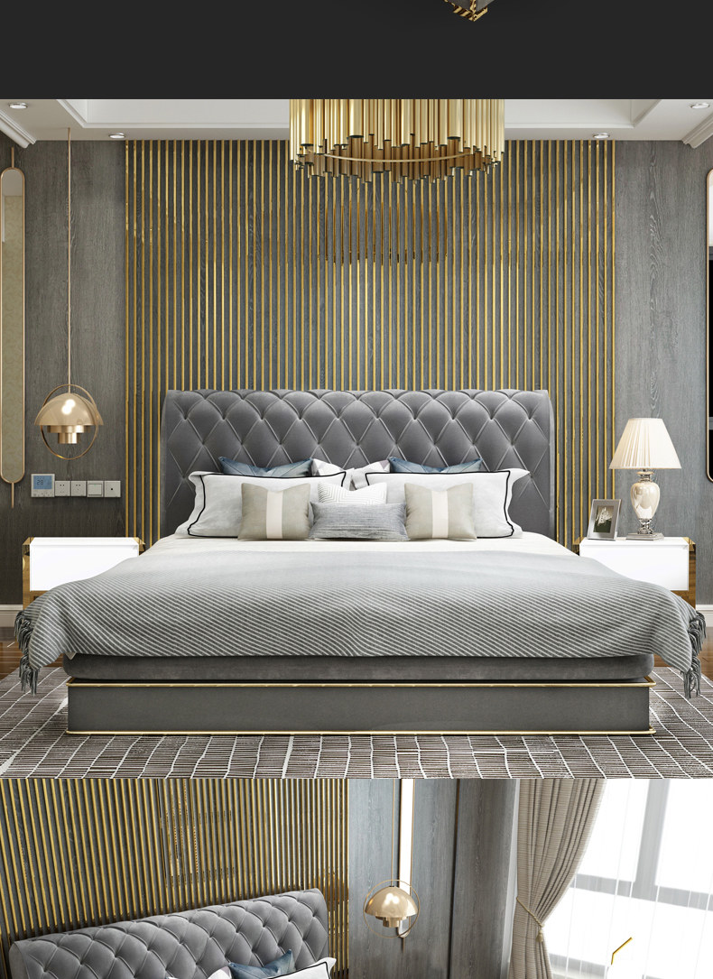 定制轻奢布艺床后现代简约双人床新古典婚床1.8米2m大床软包主卧