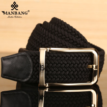 Manbang Belt Mens elastic non-porous needle buckle casual belt leather canvas woven elastic green middle-aged mens belt