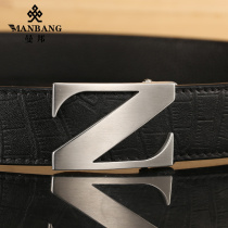 Manbang stainless steel belt male leather young man letter automatic buckle belt z tide Korean front layer cowhide belt