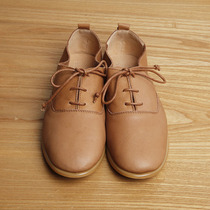 Bugu Forest Head Layer Cow Leather Genuine Leather Round Head Flat Heel Single Shoes New Art Lace Women Shoes x301