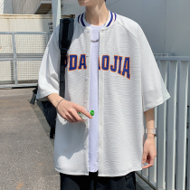 Summer Port Wind Baseball Collar Shirt Male short sleeves Loose Big Code Superior Sense Casual Shirt Trend 50% Sleeves Jacket