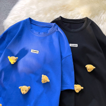 Summer Tide Cards Ins Little Bear Design Sensation Little Crowdlovers Short Sleeve T-Shirt Men Loose Big Code American Half Sleeve Male Trend