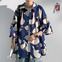 Hawaii Ice Silk Shirt Men Short sleeves Loose Big Code Rufflet-handsome Beach Casual Lining Trend Jacket Mens Summer