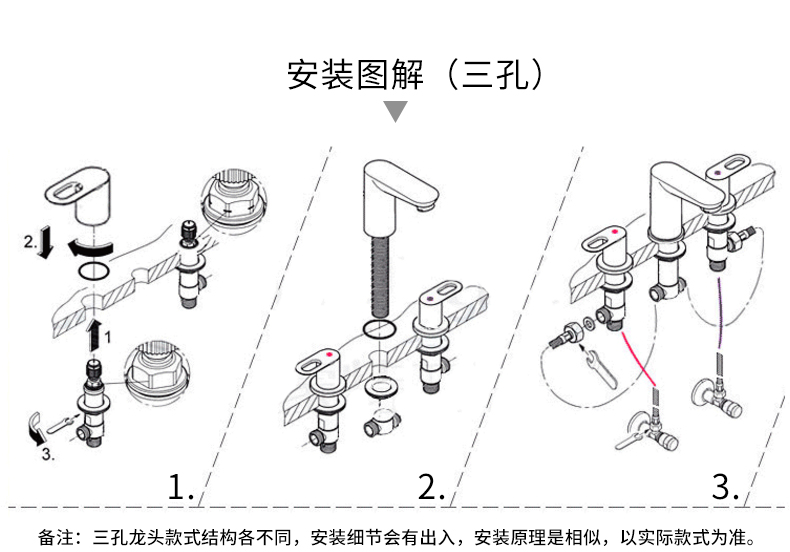 圣雪黑色三孔面盆水龙头冷热洗脸盆龙头分体式双把欧式仿古三件套