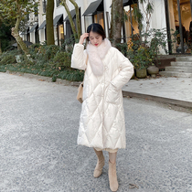 Courteson White Duck Suede Down Clothes Woman 2021 New big hair collar temperament long past knee loose high-end exploits