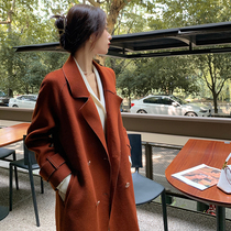 Courteson Bifacial Cashmere Dresses Woman Spring Autumn 2021 New Mid-Length Pair of Twin Row Buttons Temperament High-end Big Plate Jacket