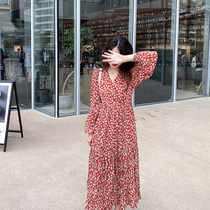 Courteous children Broken Flowers Snowspun and Dress Girls Spring Summer 2022 New Korean Version V Collar First Love Gentle Ethos Long Dress