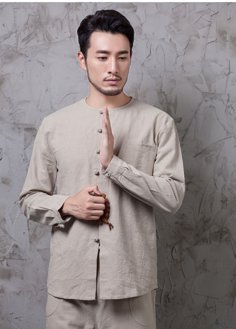 【得道】秋冬棉麻新中式改良盘扣男禅衣茶人服居士服瑜伽服套装