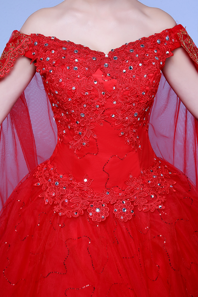 卡地亞紅線手環 紅色婚紗禮服2020新款新娘婚紗一字肩修身顯瘦蓬蓬裙長款修身齊地 卡地亞