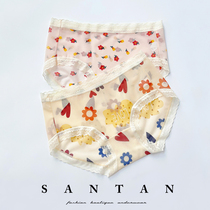 Summer new sweet lace mesh less ladies underwear pink fruit hipster flower cotton inner waist