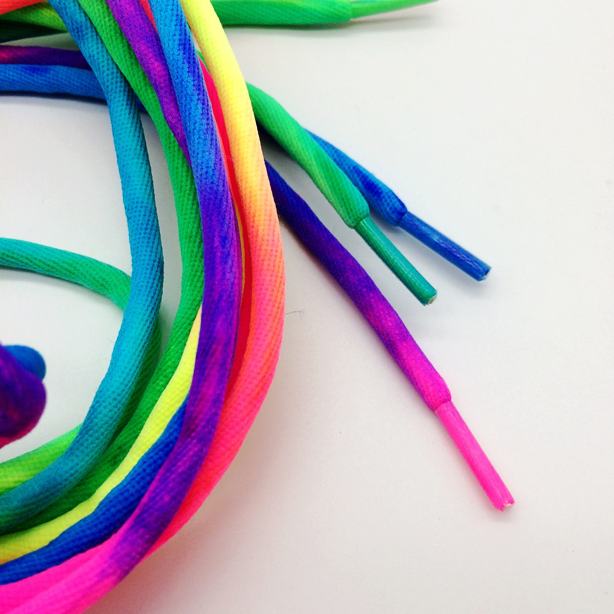 彩虹鞋带圆男女休闲运动鞋帆布板鞋渐变七彩五彩红白彩色鞋绳带子