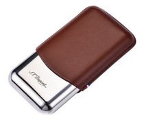 Dupont Original Humidor Cigar Case for 3 Cigars 3 pieces Brown Leather Metal 183021