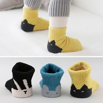 Korean version of the new cartoon new super thick coral velvet winter childrens sleep socks infant baby floor socks