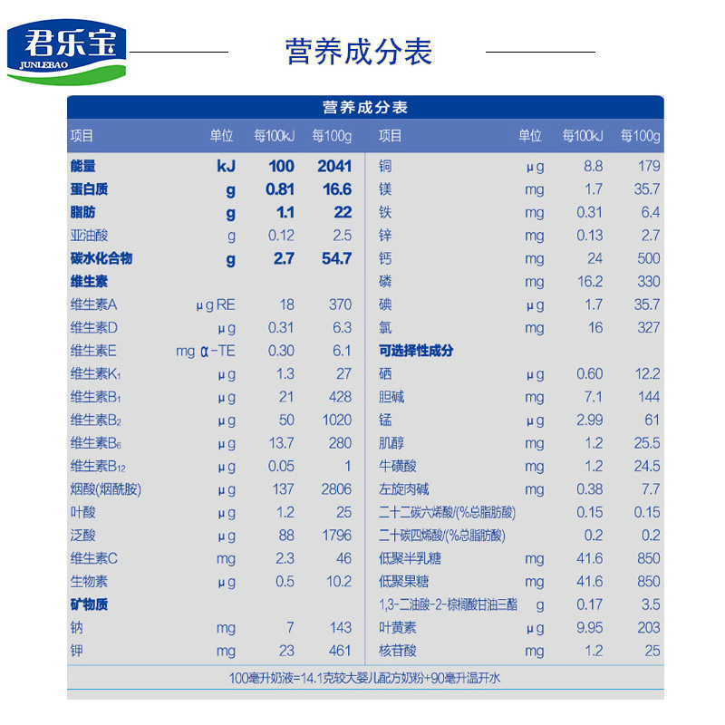 官方正品】君乐宝2段白金装较大婴儿奶粉罐装乐铂808g克二段6-12
