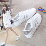 2016新款学生帆布鞋女平跟韩版系带运动鞋百搭小白鞋平底休闲板鞋