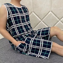 Summer medium Youth Miansilk pyjamas coated cotton silk artificial cotton air conditioning Home Clothing Thin sleeveless shorts jacket