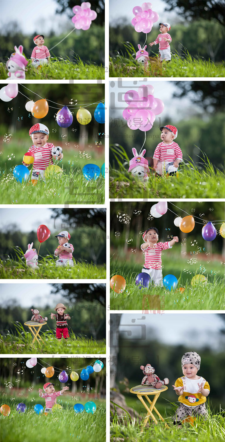 宝宝婴儿百岁满月照ps精修图调色3d合成换可爱卡通背景底色寸照片